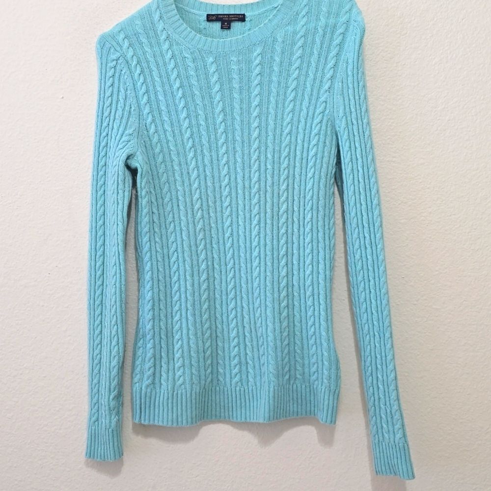 Brooks Brothers Women's Blue/green Cable Knit Cashmere Sweater M